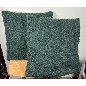 Lot of 2 Pottery Barn Boucle 20 x 20" Pillow Cover w/Pillow Hunter Green READ